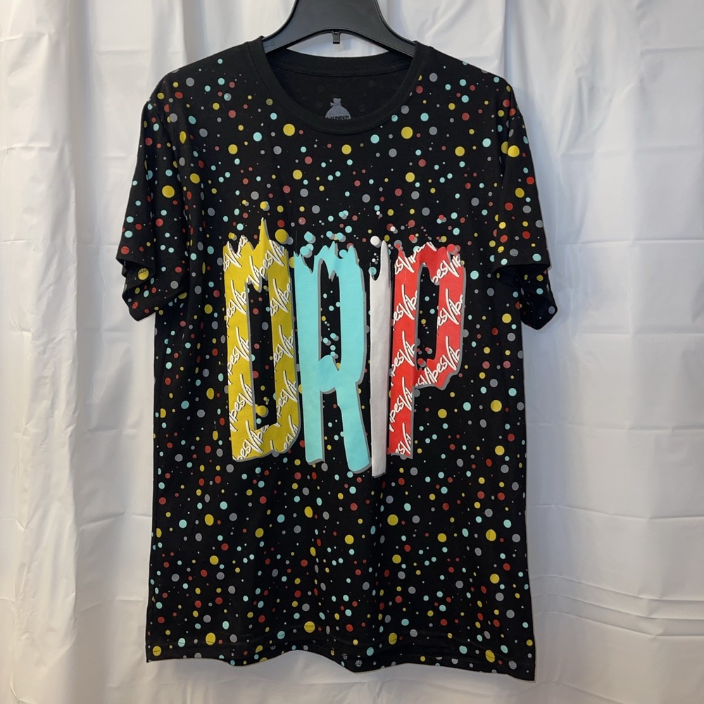 Men's LAUNDER Vintage Y2K DRIP VIBES T-Shirt Sz L All Over Graphic Print Hip Hop